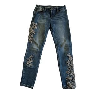 Miss Me Floral Embroidered Skinny Ankle Jeans Blue Denim Sz 28